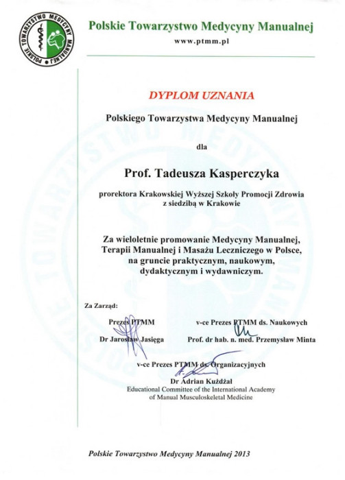 Dyplom uznania dla Kasperczyka