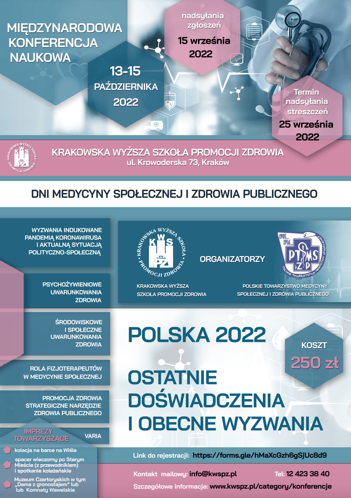 Plakat Międzynarodowej Konferencji Naukowej Dni Medycyny Społecznej i Zdrowia Publicznego Polska 2022